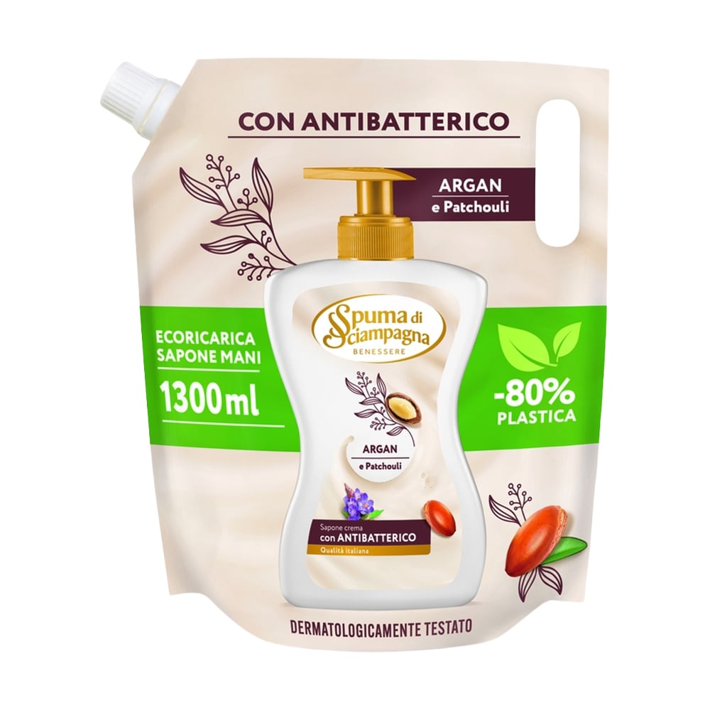 Антибактеріальне рідке мило для рук Spuma di Sciampagna Argan e Patchouli Аргана та пачулі, 1.3 л (дой-пак)